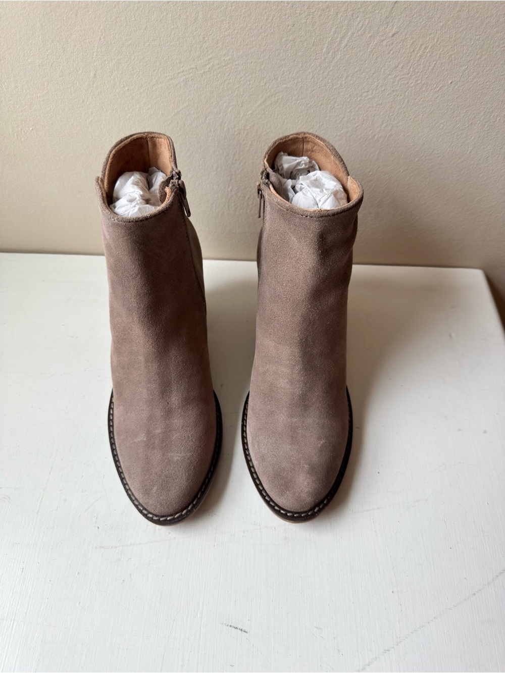 Jeffrey Campbell Taupe Suede Side-Zip Ankle Booties